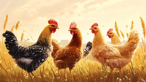 Rural Poultry Collective in Amber Grain Field.