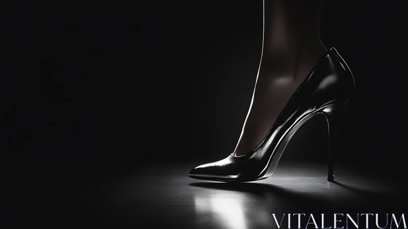 Elegant Black Stiletto High Heel in Dramatic Studio Lighting.