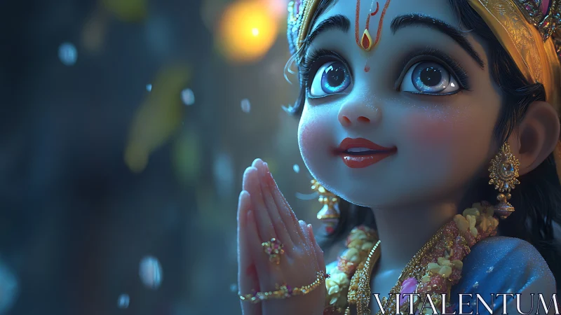 Child deity character renders with detailed jewelry and glow