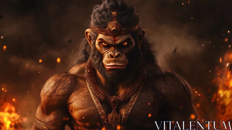 Fireforged warrior ape crowned in embers and wrath.