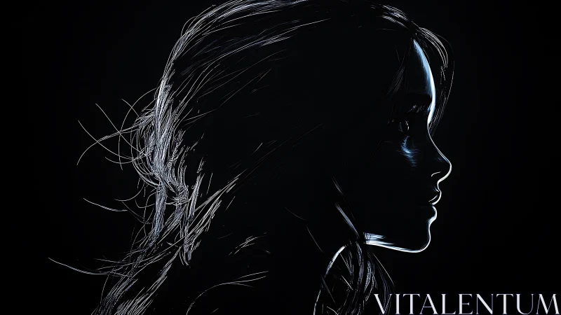 Luminous female profile drawn with electric contour lines
