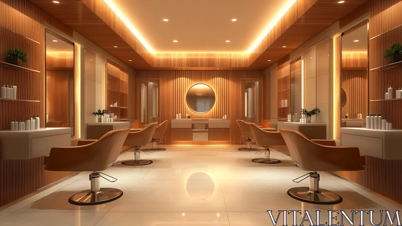 Luxurious salon interior glows with warm modern lighting