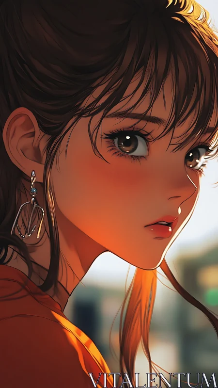 Soft sunset light catches a pensive anime girl’s profile