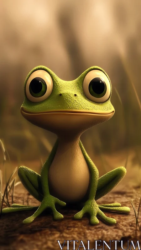 Wide-eyed woodland frog gazes into warm evening hush.