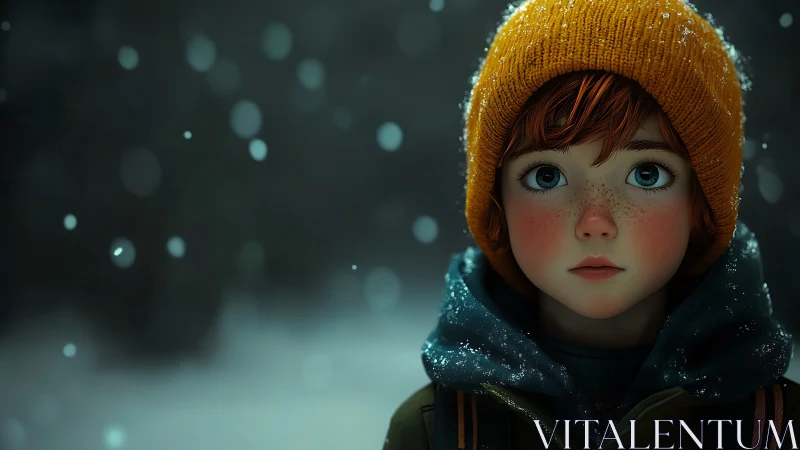 Snowlit child portrait uses cinematic lighting and shallow depth