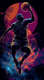 Neon gravity-breaker soaring through a cosmic hoops eclipse.