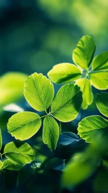 Macro clover leaves glowing with vivid backlighting.
