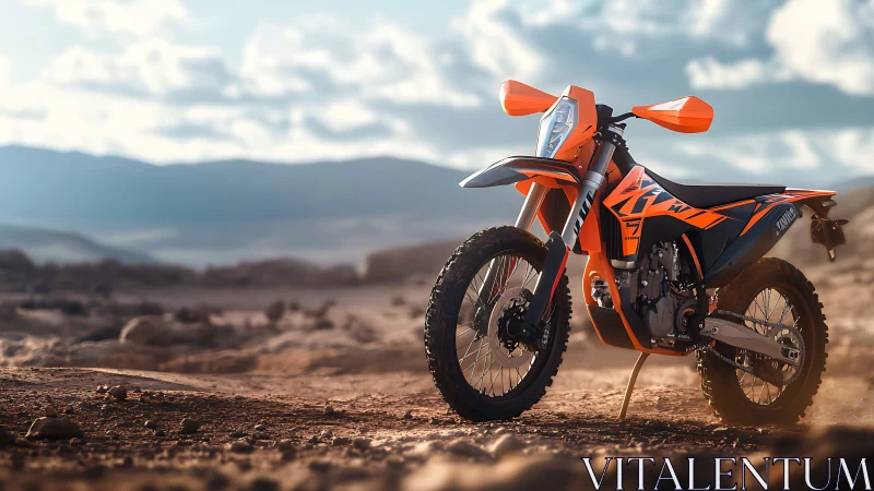 Sunlit desert dirt bike waiting at the edge of adventure.