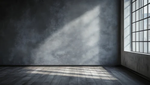 Photorealistic loft interior with raking window light study.