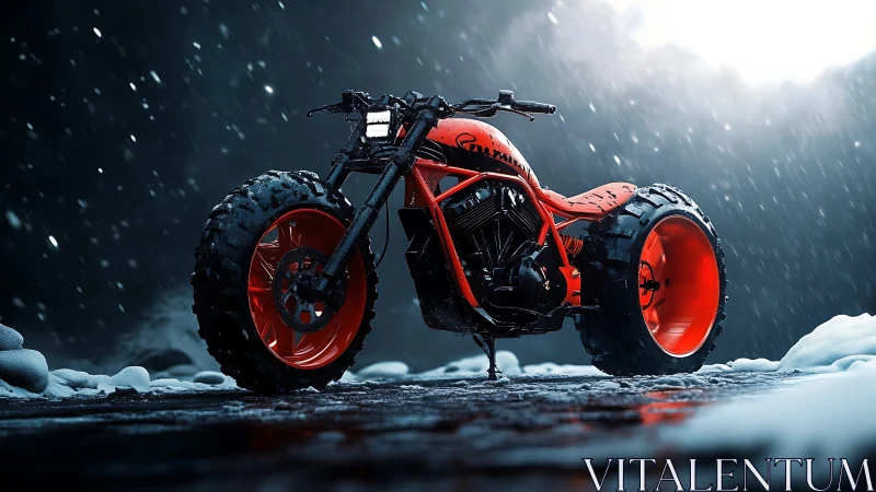 Bold snow-ready motorcycle glowing with bright orange power.