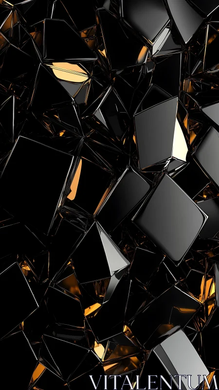 Geometric black prisms with metallic reflections in cluster.