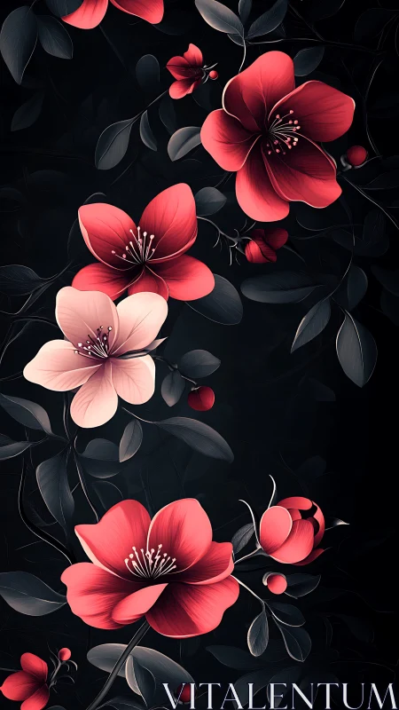 Gradient-Rendered Botanical Study: Coral-to-Crimson Flowering Branches.