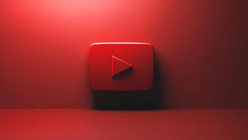 3D YouTube Play Button Logo on Red Minimalist Background.