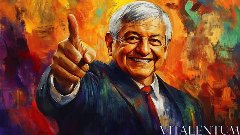 Radiant leader portrait blazing through molten color storm.