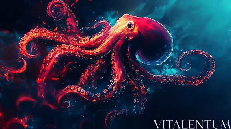 Neon abyss octopus conducts a swirling cosmic light show