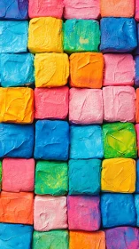 Stacked impasto color blocks form dense grid of textured squares