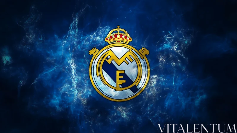 Royal blue crest emblem on luminous electric nebula field