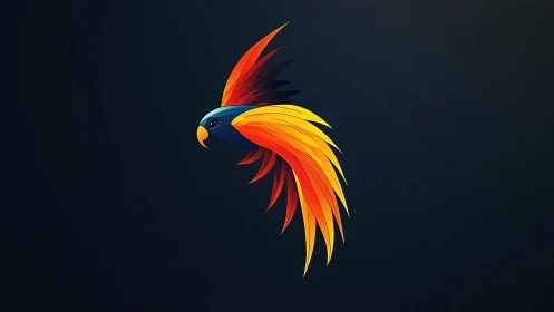 Vibrant geometric parrot illustration on dark background.