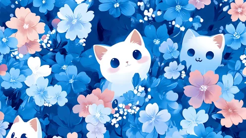Whimsical Felines Frolic Through a Dreamscape Garden.
