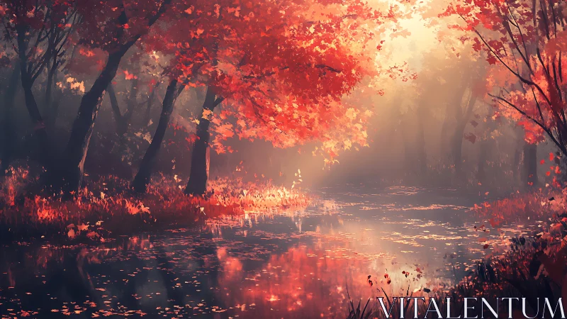 Autumn Forest Reflection in Fire-Toned Light