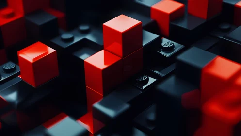 Red and black plastic blocks forming a glossy grid.
