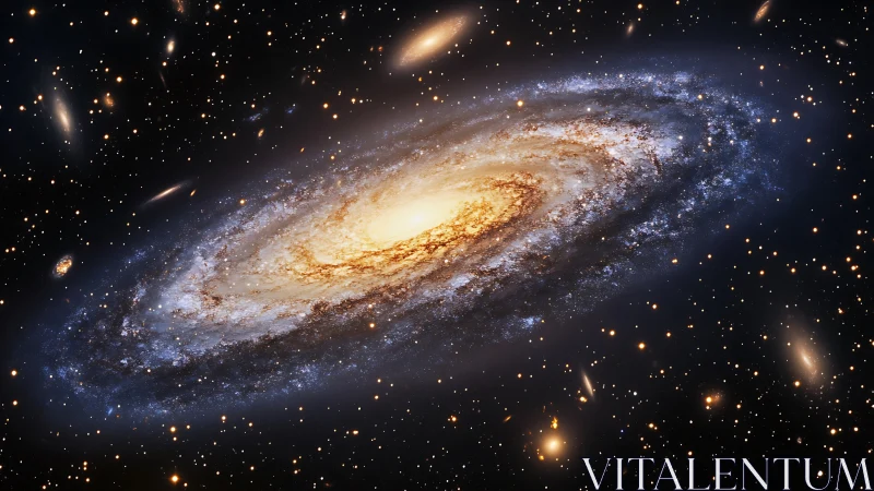 Spiral galaxy with bright core amid scattered distant stars.