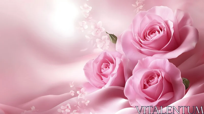 Three Pink Roses with Soft Luminous Background and Delicate Particle Effects