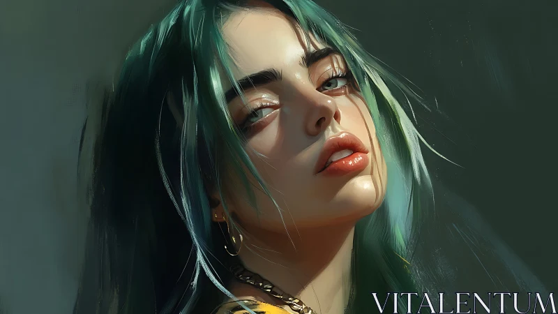 Storm-eyed muse with teal hair and unapologetic gaze.