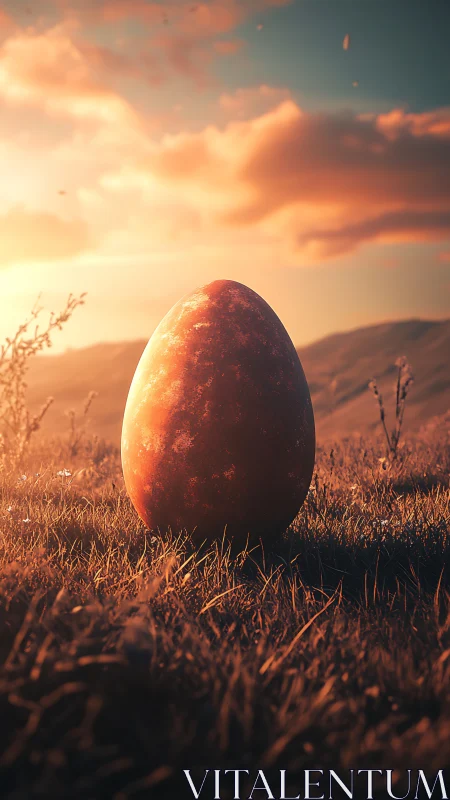 Volumetric sunset rendering of monolithic ovate object.