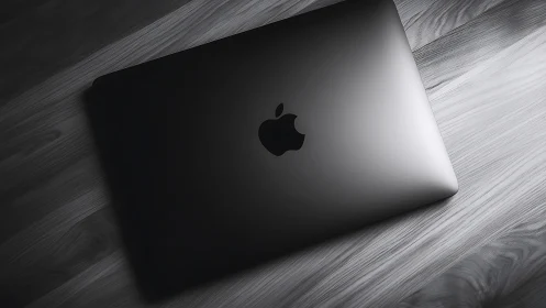 Closed metallic laptop rendered in high-contrast monochrome lighting