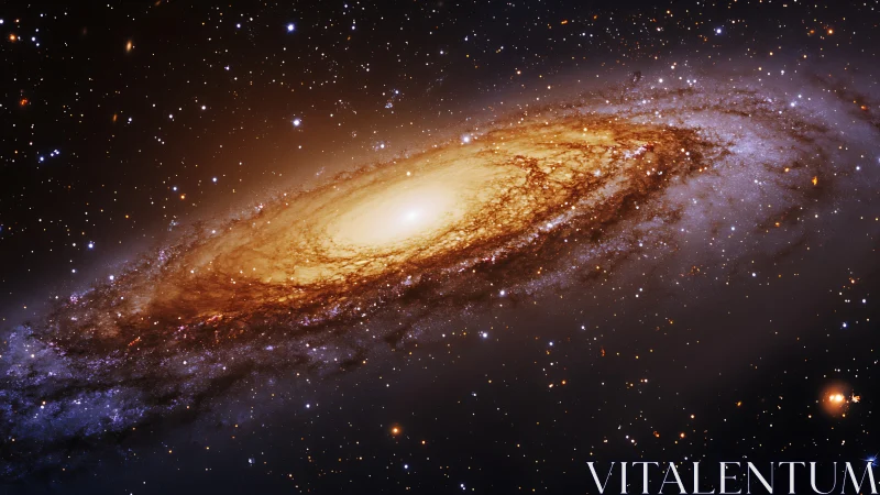 Spiral galaxy core glows amid dense starfield in space.