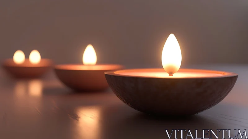 Soft ember flotilla of clay candles drifting through dusk.