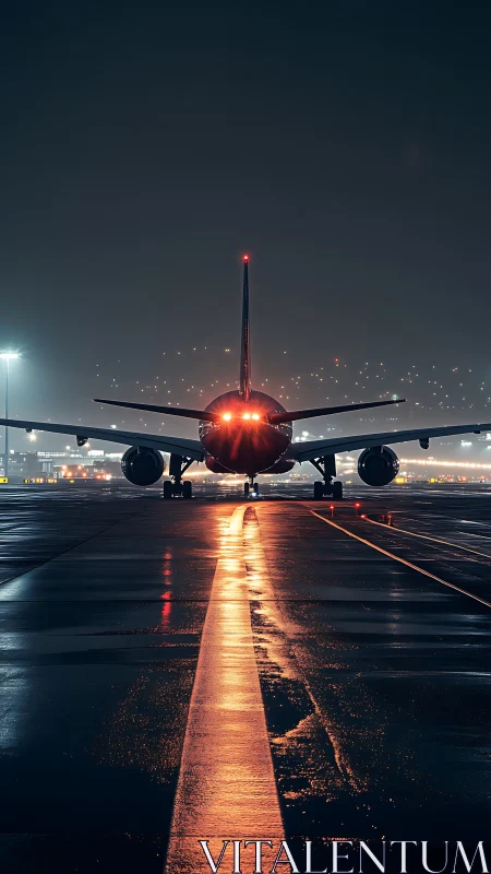 Night runway symmetry with backlit airliner in alignment.