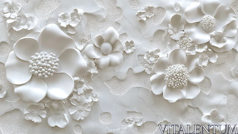 Sculptural White Flowers Create Dimensional 3D Relief Art.