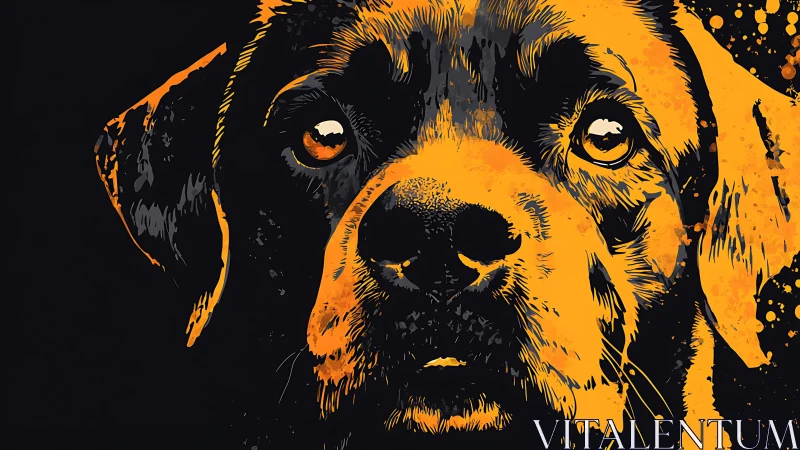 Molten-sunset hound gazes out from splattered shadow