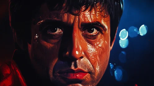 Close-up stylized male portrait with glossy rendered skin.