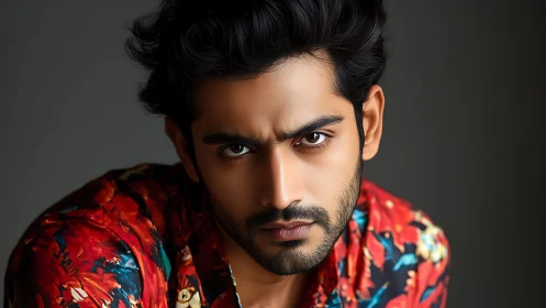 Confident man meets the camera with bold floral shirt energy