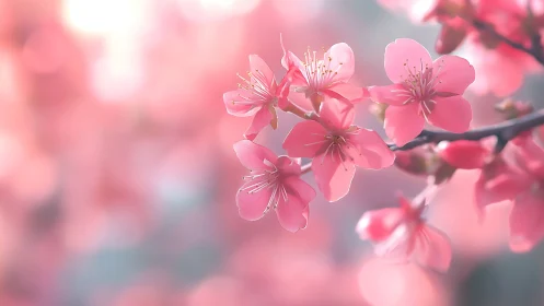 Pink Cherry Blossoms with Precise Depth of Field and Photorealistic Rendering