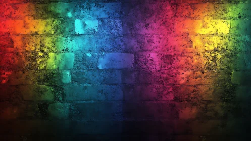 Rainbow-lit brick wall glowing with textured urban charm.
