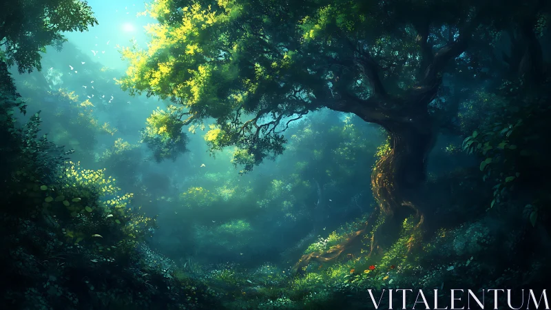 Mystical Forest Canopy. Sunlit Ancient Woodland.