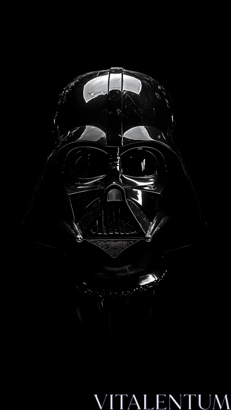 Glossy black sci‑fi helmet isolated by dramatic low‑key lighting