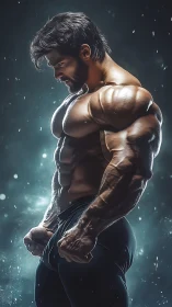 Stormlit titan of muscle pausing between thunderous breaths.