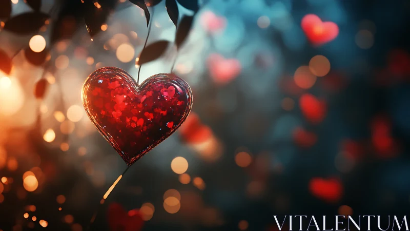 Glowing Heart Lollipop Suspended in Dreamy Bokeh Light