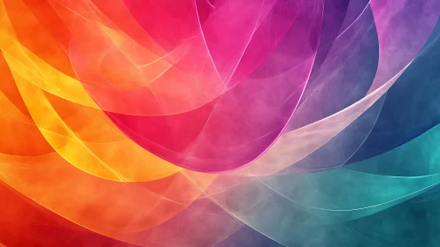 Colorful overlapping curved wave shapes on gradient background.