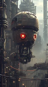 Orbital patrol drone scans a dense industrial megacity.