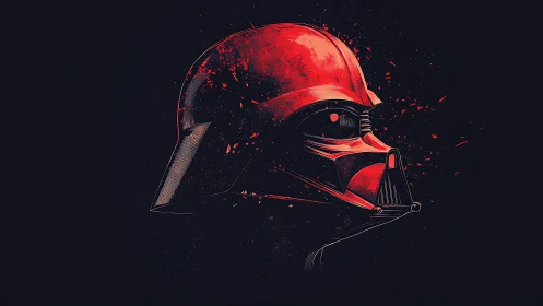 Red sci fi villain helmet portrait in dark graphic profile.