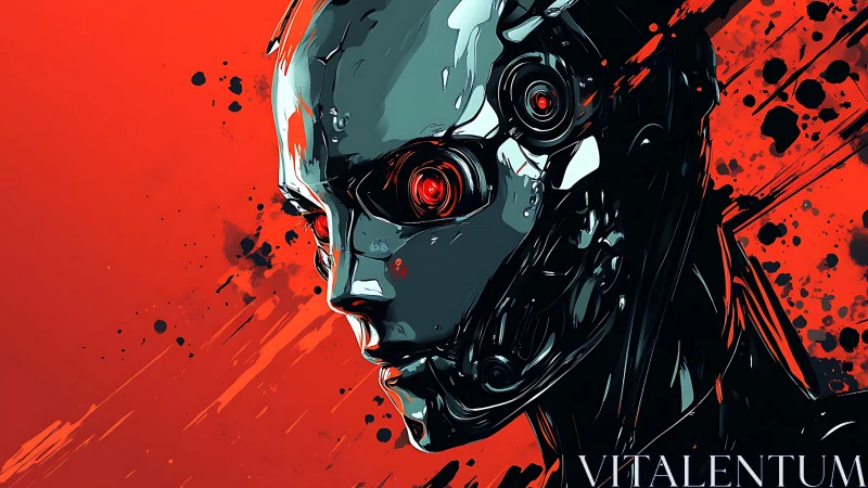 Cybernetic portrait isolates a high-contrast mechanoid head