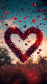 Heart Silhouette Constructed From Particulate Matter Against Graduated Sky.