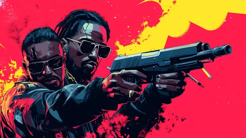 Bold duo in neon grit, sharing a fearless urban moment.