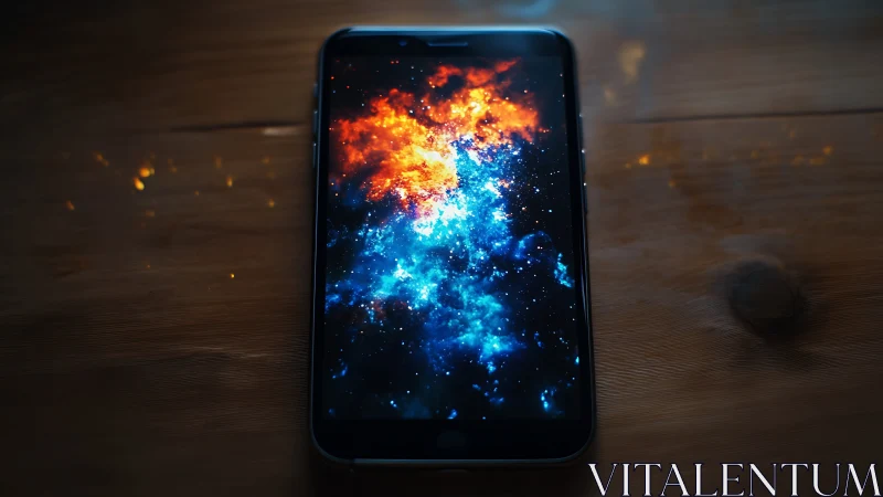 Smartphone screen ignites with vivid cosmic nebula display